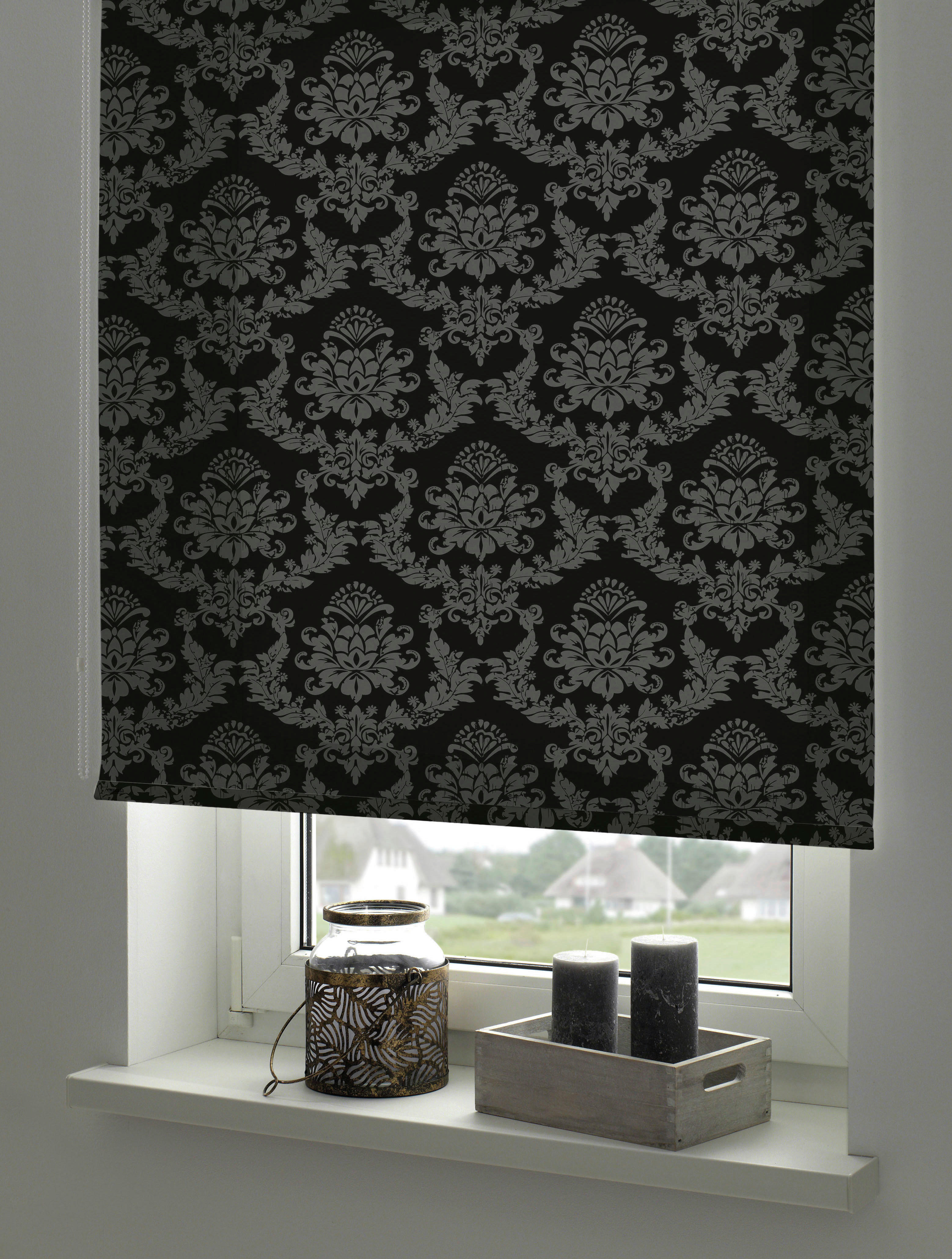 Seitenzugrollo Tageslichtqualität Ornament anthrazit B/L: ca. 82x175 cm Ornament - anthrazit (82,00/175,00cm) - Boviva