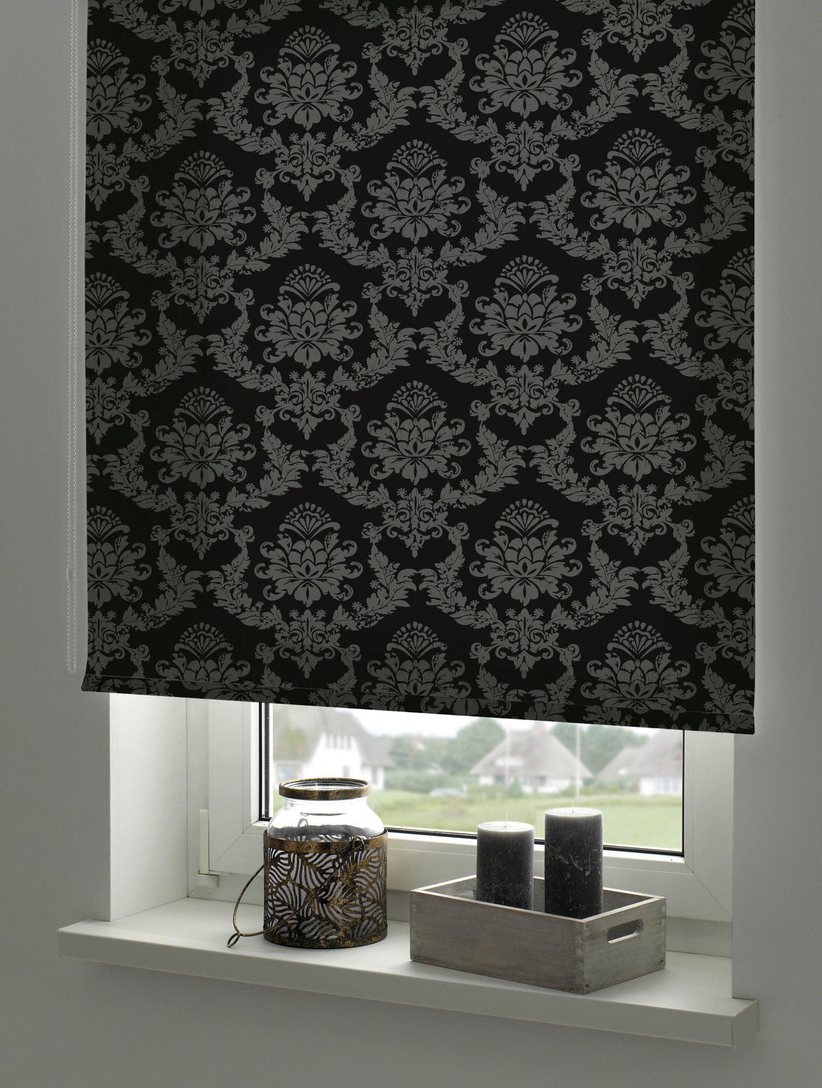 Seitenzugrollo Tageslichtqualität Ornament anthrazit B/L: ca. 102x175 cm Ornament - anthrazit (102,00/175,00cm) - Boviva