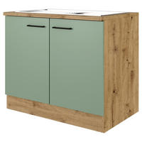 Spülenschrank Cara grün B/H/T: ca. 100x85x60 cm Cara - Eiche/schwarz (100,00/85,00/60,00cm) - Flex-Well