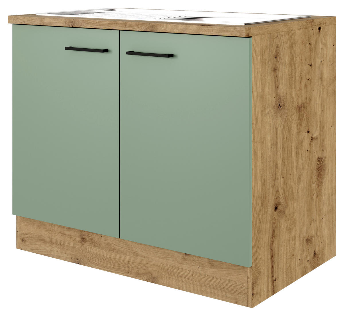 Spülenschrank Cara grün B/H/T: ca. 100x85x60 cm Cara - Eiche/schwarz (100,00/85,00/60,00cm) - Flex-Well