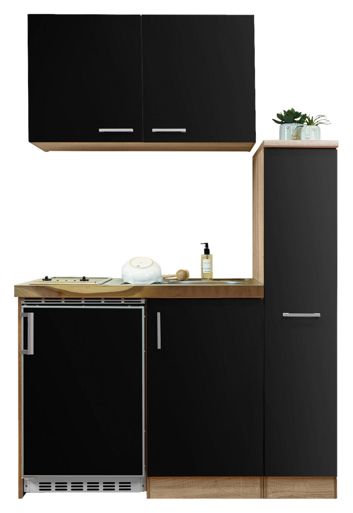 Respekta Miniküche 130 schwarz matt B/H/T: ca. 130x200x60 cm 130 - Eiche/schwarz (130,00/200,00/60,00cm) - Respekta