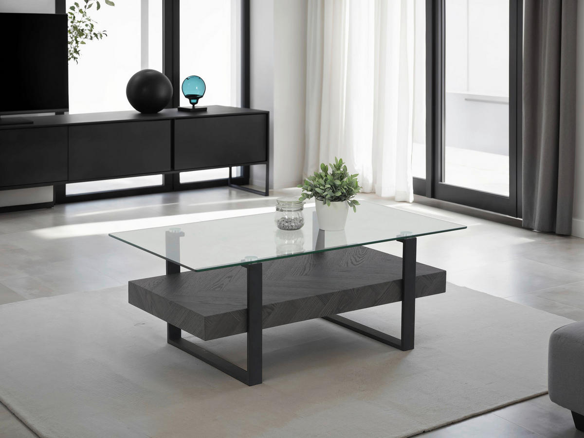 Couchtisch Konrad schwarz mattschwarz klar B/H/T: ca. 110x43x60 cm Konrad - klar/schwarz (110,00/43,00/60,00cm) - Hela