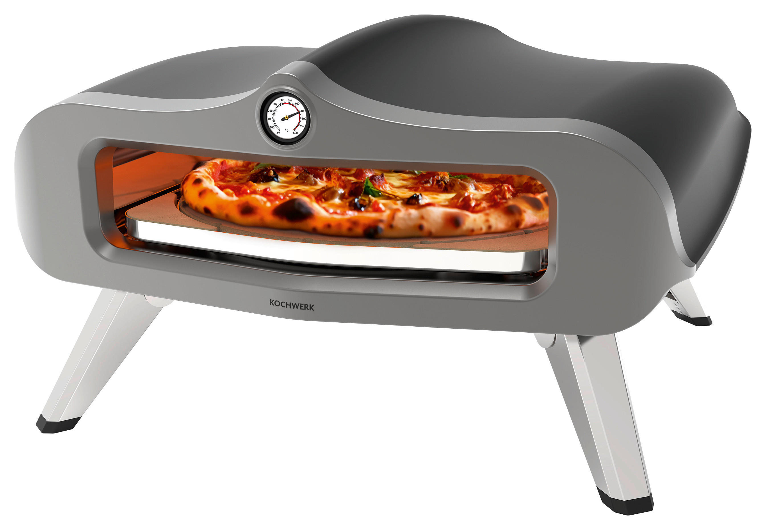 Rachs KOCHWERK Gas-Pizzaofen silber Edelstahl B/H/L/D: ca. 61,5x32x70,5x55 cm Pizzaofen_Glas - schwarz/silber (70,50/61,50/32,00cm) - Rachs KOCHWERK