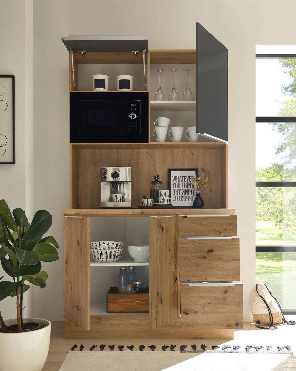 Respekta Küchenbuffet Marleen grau matt B/H/T: ca. 120x211x60 cm Marleen - Eiche/Alu (120,00/211,00/60,00cm) - Respekta