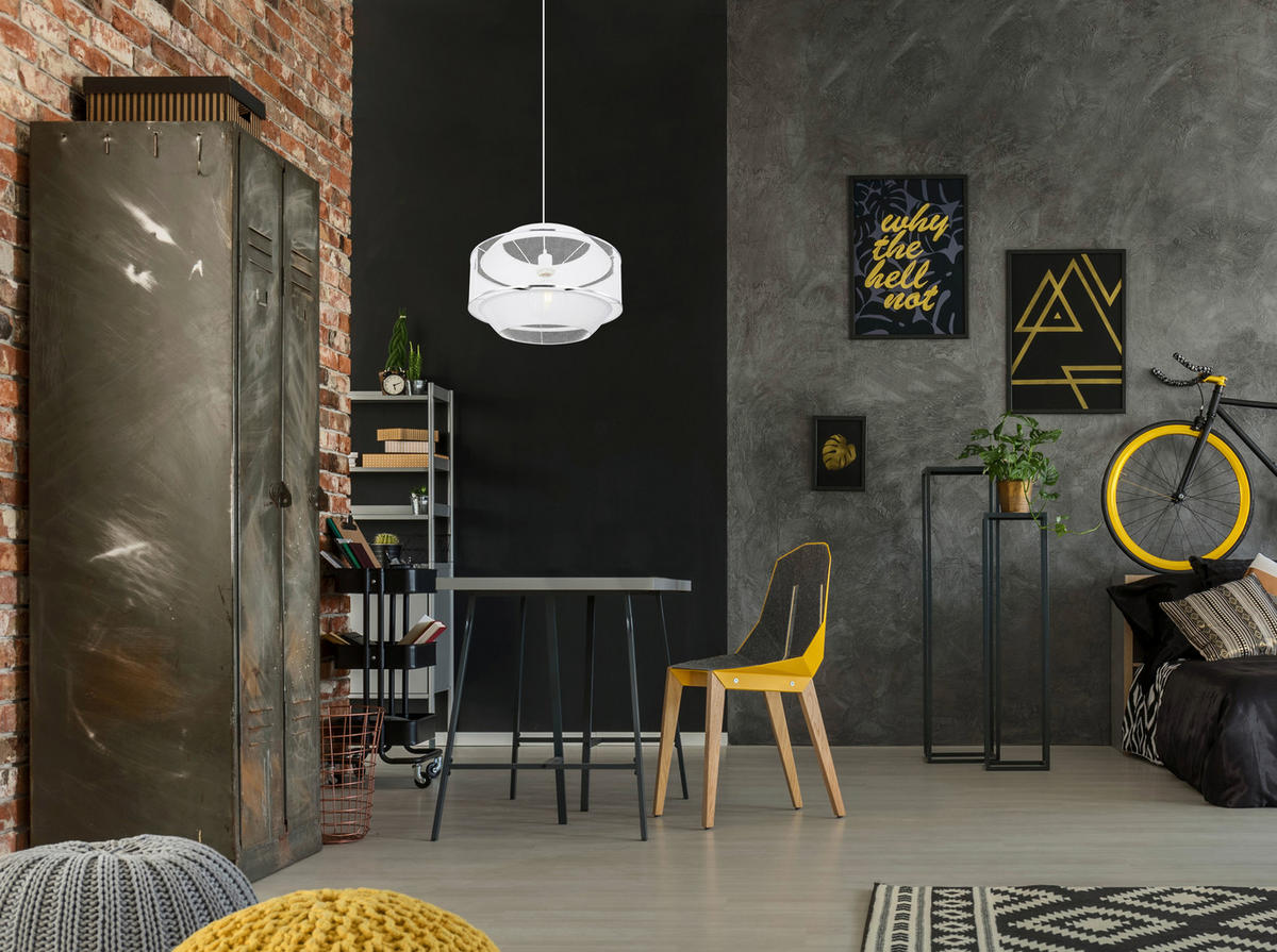 GLOBO Pendelleuchte Chrom weiß Metall H/D: ca. 150x45 cm E27 1 Brennstellen VIGATTO - weiß/Chrom (45,00/150,00cm) - GLOBO