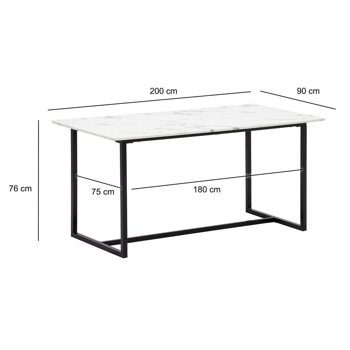 Esstisch weiß Marmor Optik B/H/T: ca. 200x76x90 cm Esstisch - weiß (200,00/76,00/90,00cm) - Wohnling