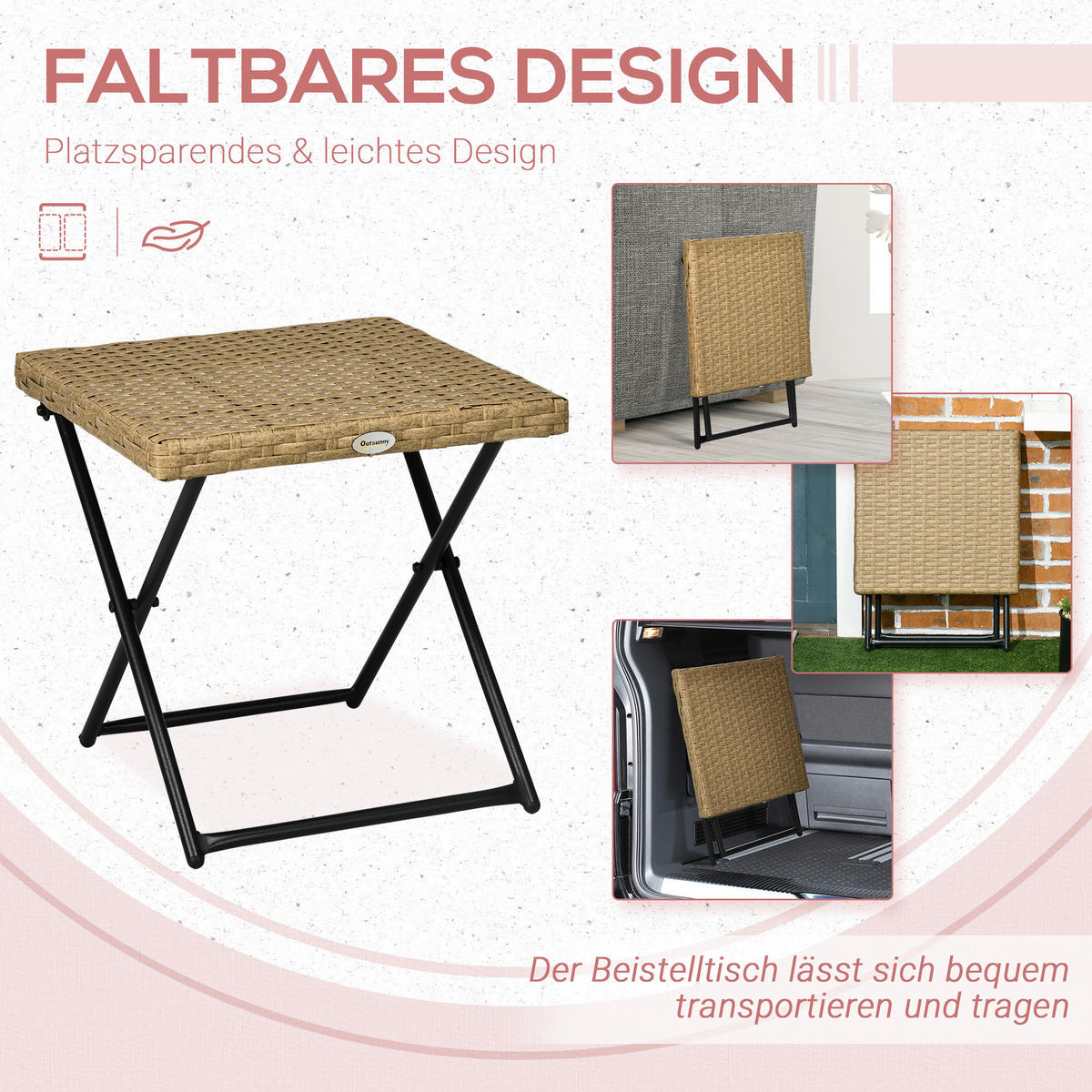 Outsunny Balkontisch natur Polyrattan B/H/L: ca. 40x40x40 cm Balkontisch - natur (40,00/40,00/40,00cm) - Outsunny
