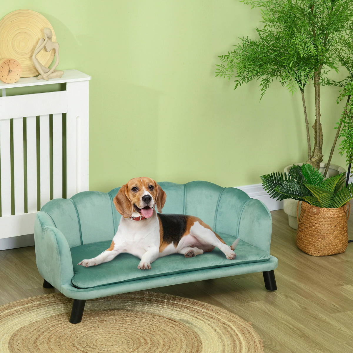PawHut Hunde-Zubehör grün Polypropylen B/H/L: ca. 60,5x98,5x35,5 cm Hundesofa - grün (35,50/60,50/98,50cm) - PawHut