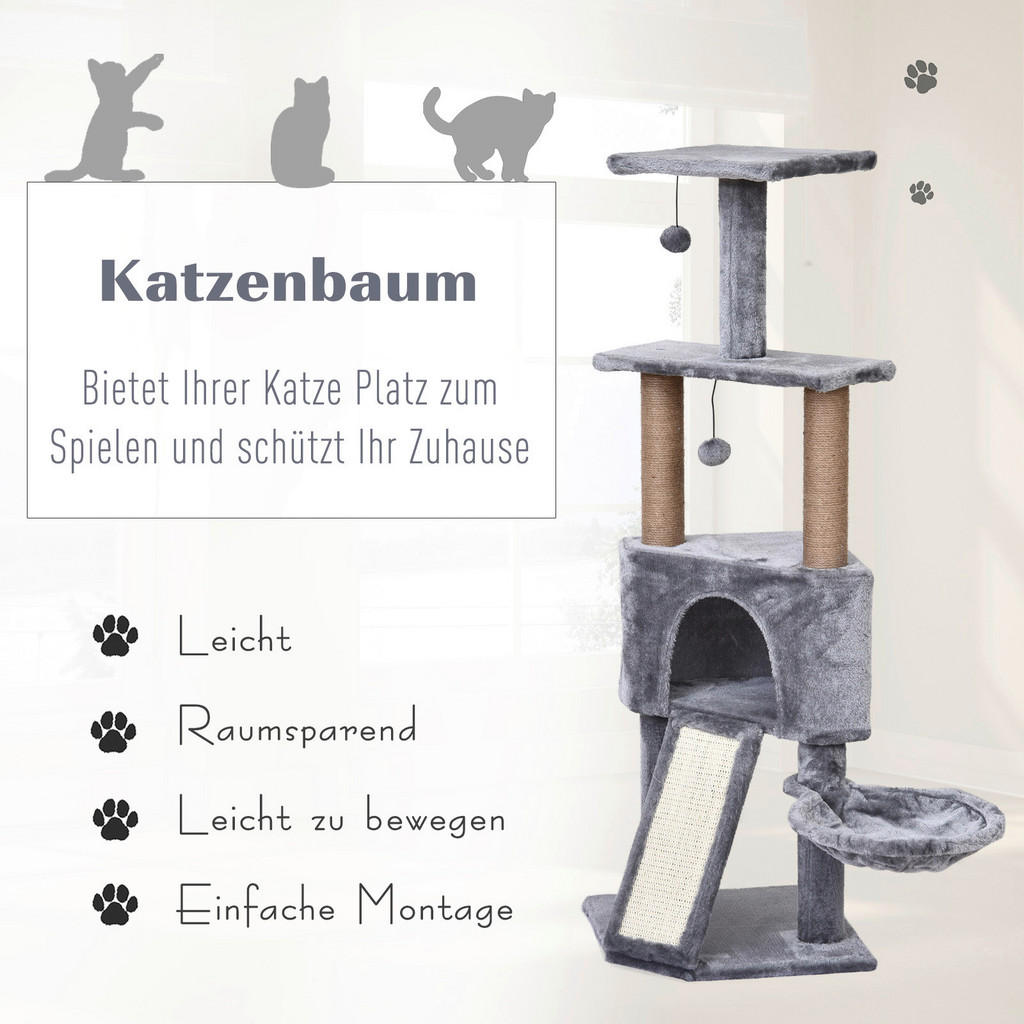 Thumbnail - PawHut Katzenkratzbaum grau Spanplatte B/H/L: ca. 40x124x40 cm