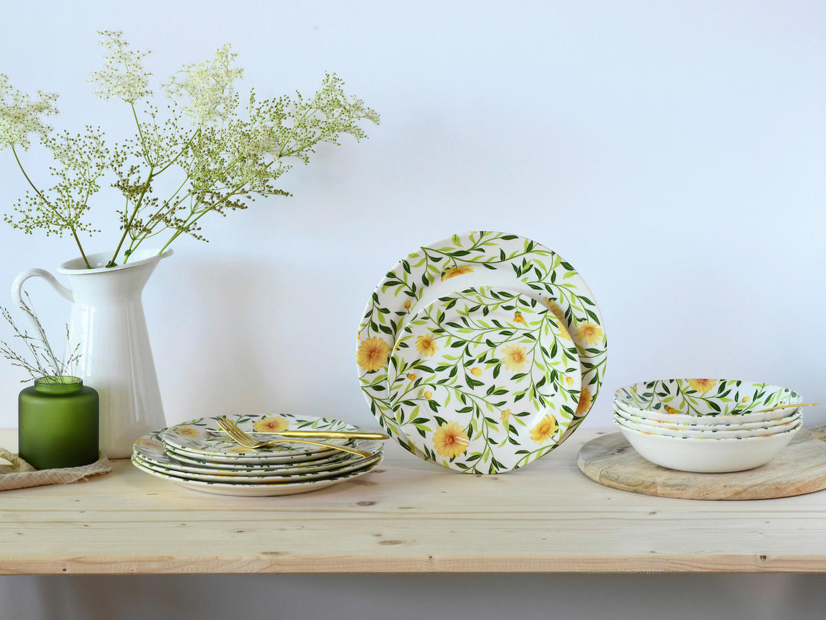 CreaTable Tafelservice Amarilla gelb Steingut 12 tlg. Amarilla - gelb - CreaTable