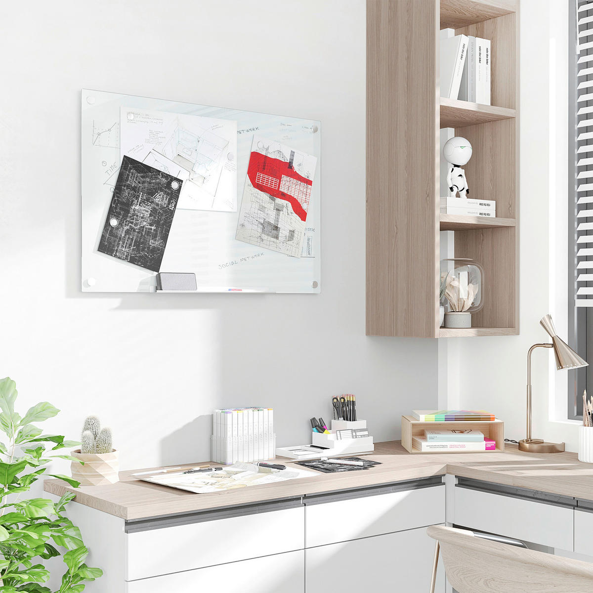 Vinsetto Wandboard Magnettafel - weiß (0,40/60,00/90,00cm) - Vinsetto