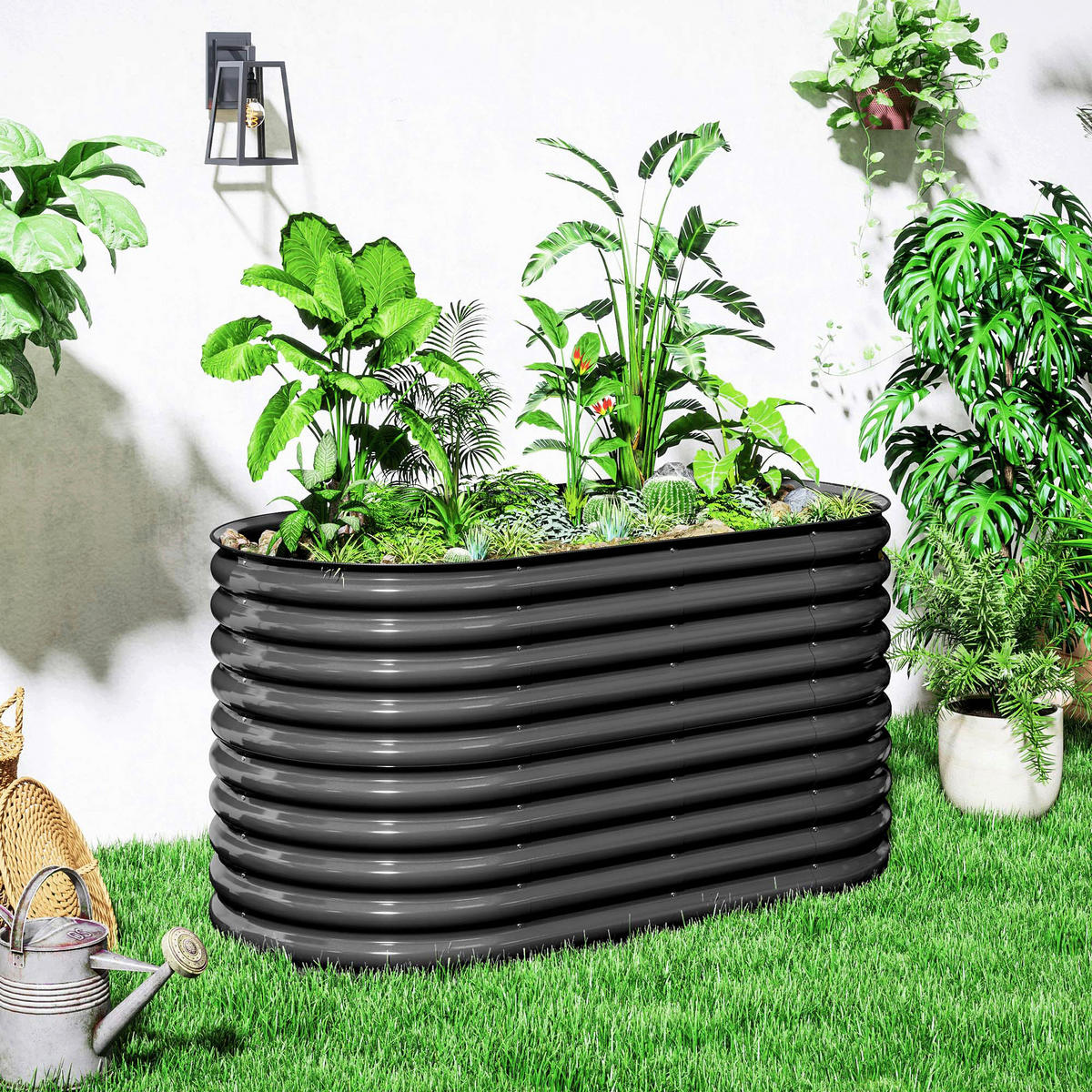 Outsunny Hochbeet dunkelgrau Stahl B/H/L: ca. 80x80x160 cm Hochbeet - dunkelgrau (160,00/80,00/80,00cm) - Outsunny