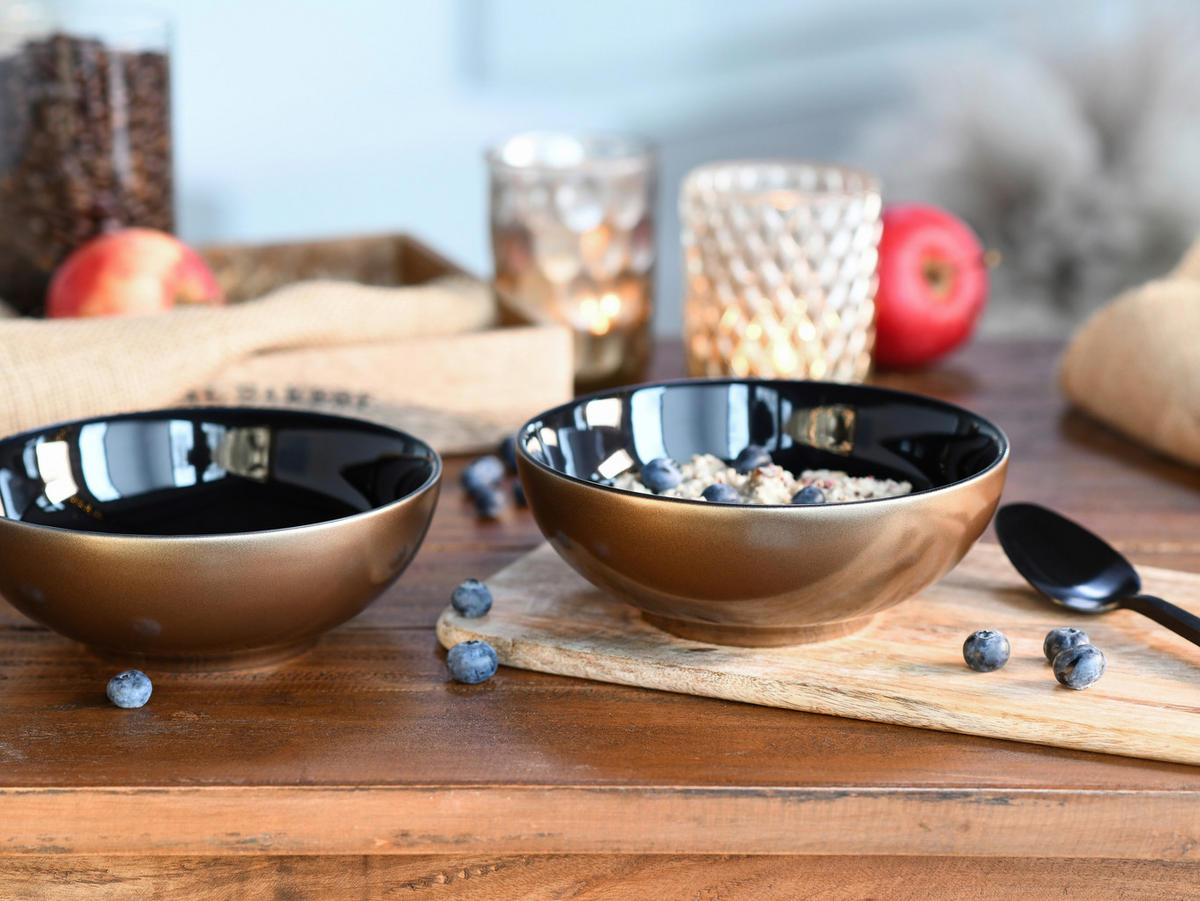 CreaTable Müslischalenset Golden Days gold Steinzeug Golden Days - gold/schwarz - CreaTable