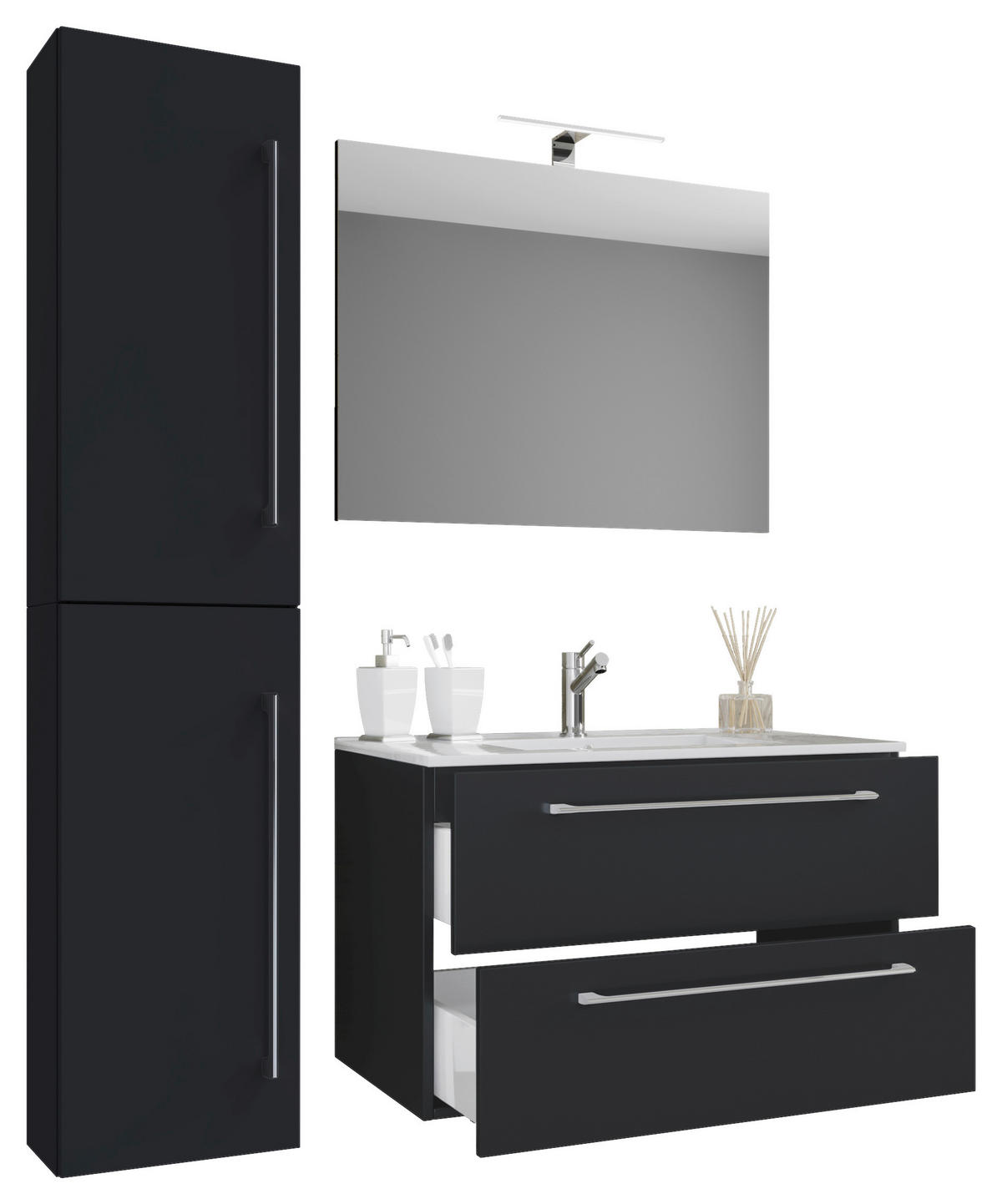 Waschplatz 4tlg-Badinos schwarz B/H/T: ca. 81x52x46 cm 4tlg-Badinos - schwarz (81,00/52,00/46,00cm) - VCM Möbel