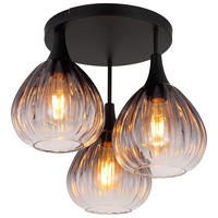 GLOBO Deckenleuchte schwarz Rauch Metall Glas H/D: ca. 35x44 cm 3 Brennstellen OLSEN - schwarz/Rauch (44,00/35,00cm) - GLOBO