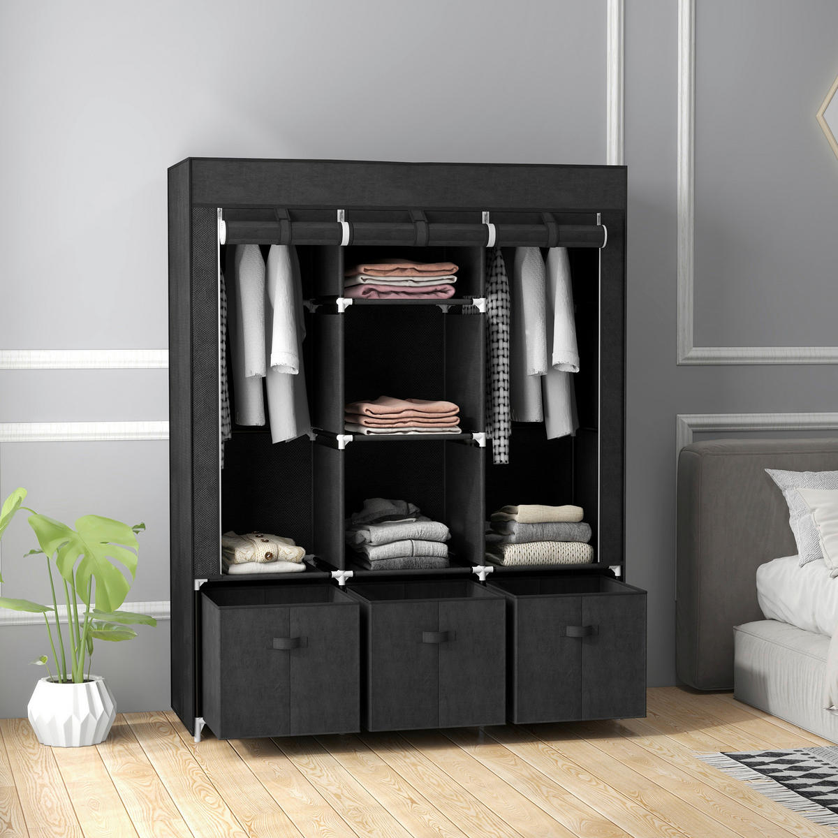 HOMCOM Kleiderschrank schwarz Polypropylen B/H/L: ca. 43x125x162,5 cm Stoffschrank - schwarz (162,50/43,00/125,00cm) - HOMCOM