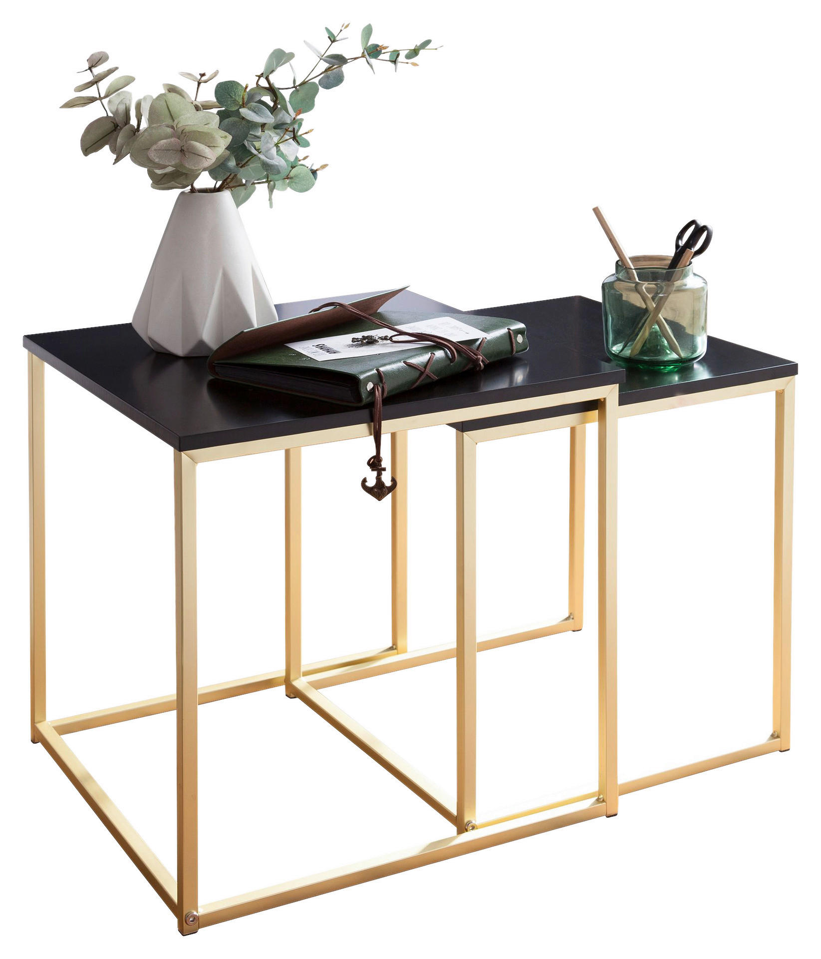 Beistelltisch 2er-Set schwarz Lack matt gold lackiert MDF Metall 2er-Set - gold/schwarz - Wohnling