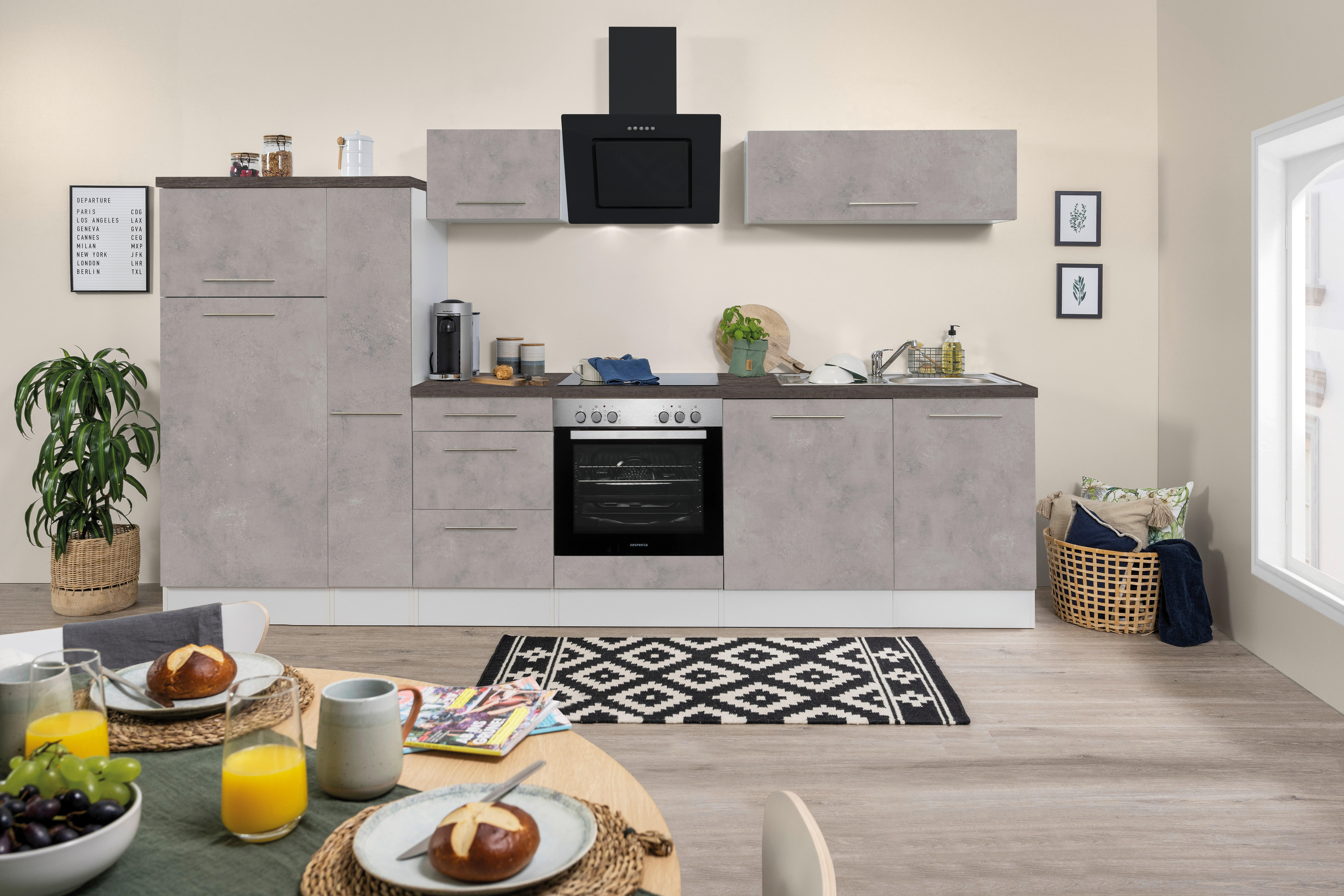 Respekta Küchenblock Amanda Beton Optik B/H/T: ca. 310x200x60 cm Amanda - Beton/weiß (310,00/200,00/60,00cm) - Respekta