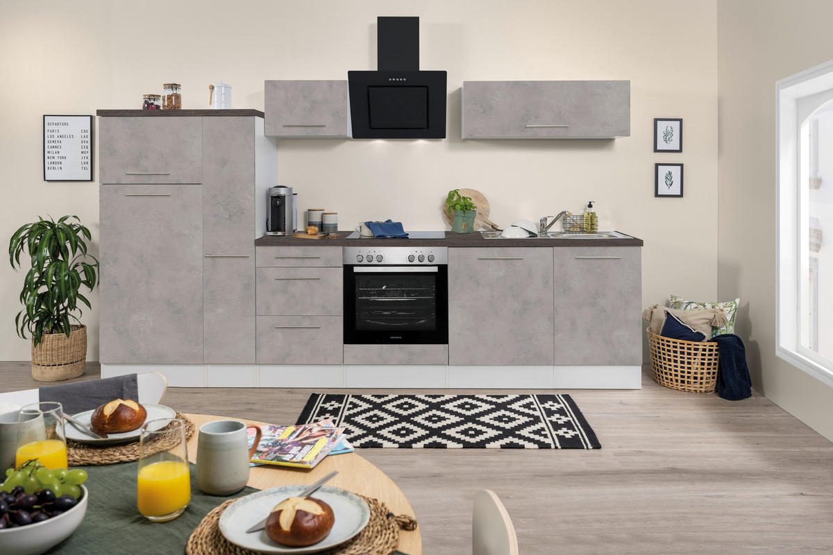 Respekta Küchenblock Amanda Beton Optik B/H/T: ca. 310x200x60 cm Amanda - Beton/weiß (310,00/200,00/60,00cm) - Respekta