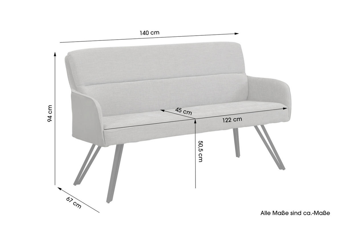 Sitzbank TINO schwarz grau Metall Microfaser B/H/T: ca. 140x94x67 cm TINO - schwarz/grau (140,00/94,00/67,00cm) - byLIVING