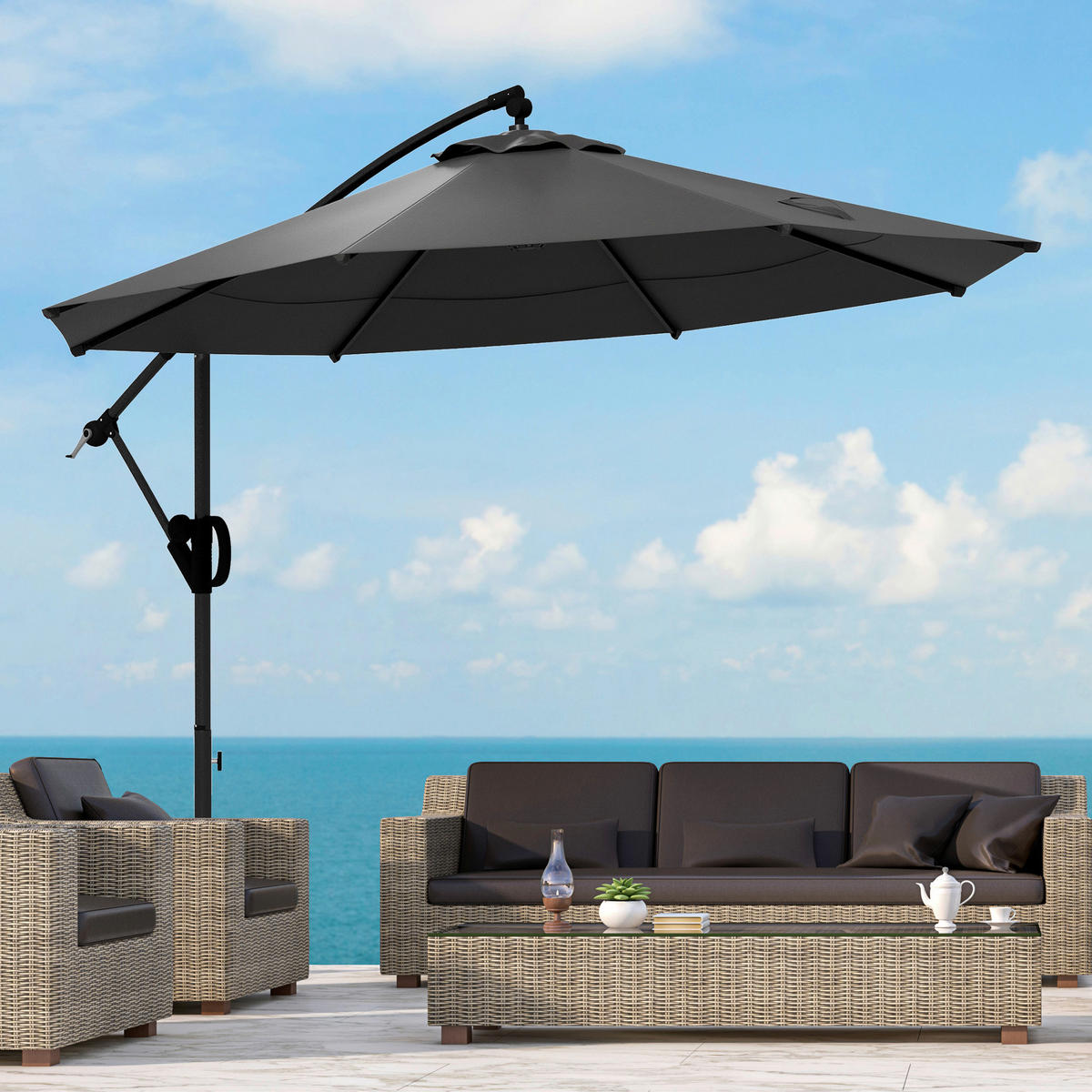 Outsunny Ampelschirm grau Metall B/H/L: ca. 293x260x293 cm Ampelschirm - grau (293,00/293,00/260,00cm) - Outsunny