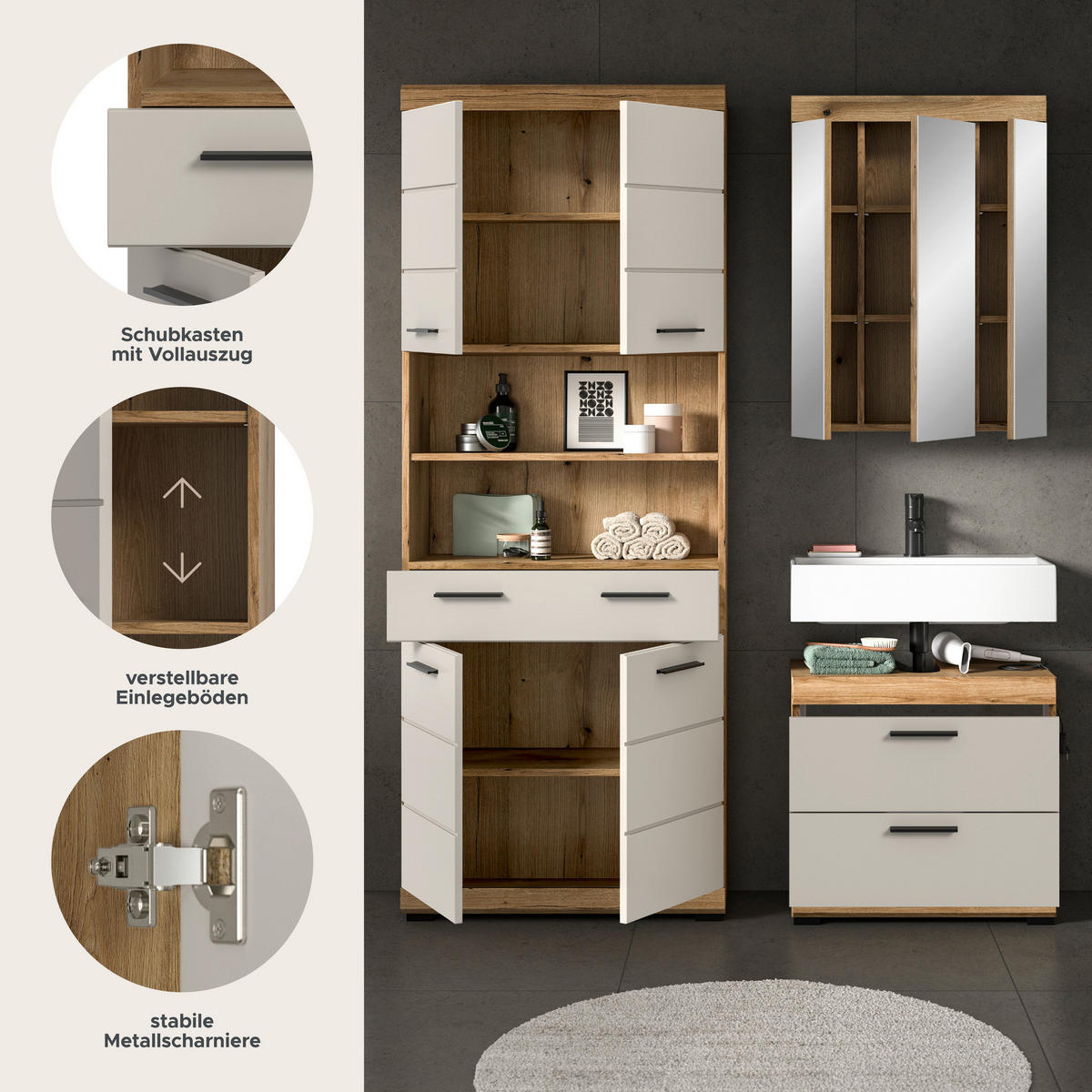 Badezimmer-Set Scout Evoke Oak Nachbildung Kaschmirgrau Nachbildung B/H/T: ca. 149x191x34 cm Scout - Kaschmirgrau (149,00/191,00/34,00cm) - xonox.home