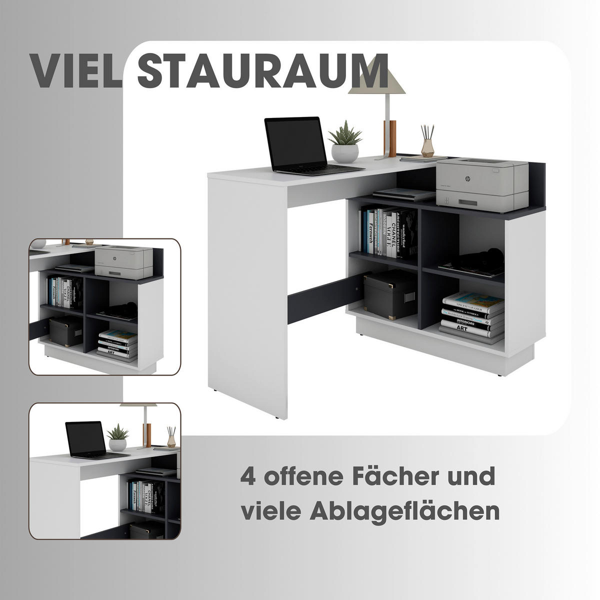 Eckschreibtisch BERNI weiß Graphit B/H/T: ca. 102x77,5x80 cm BERNI - weiß/Graphit (102,00/77,50/80,00cm) - byLIVING