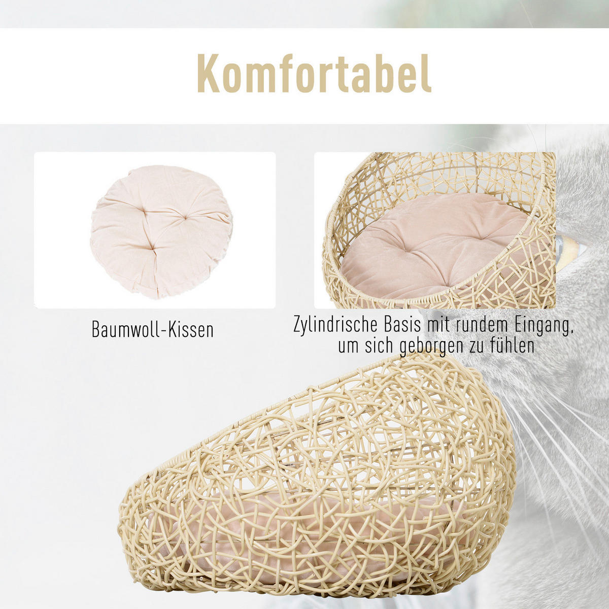 PawHut Katzenbett beige Kunststoff H/D: ca. 35x56 cm Katzenbett - beige (56,00/35,00cm) - PawHut