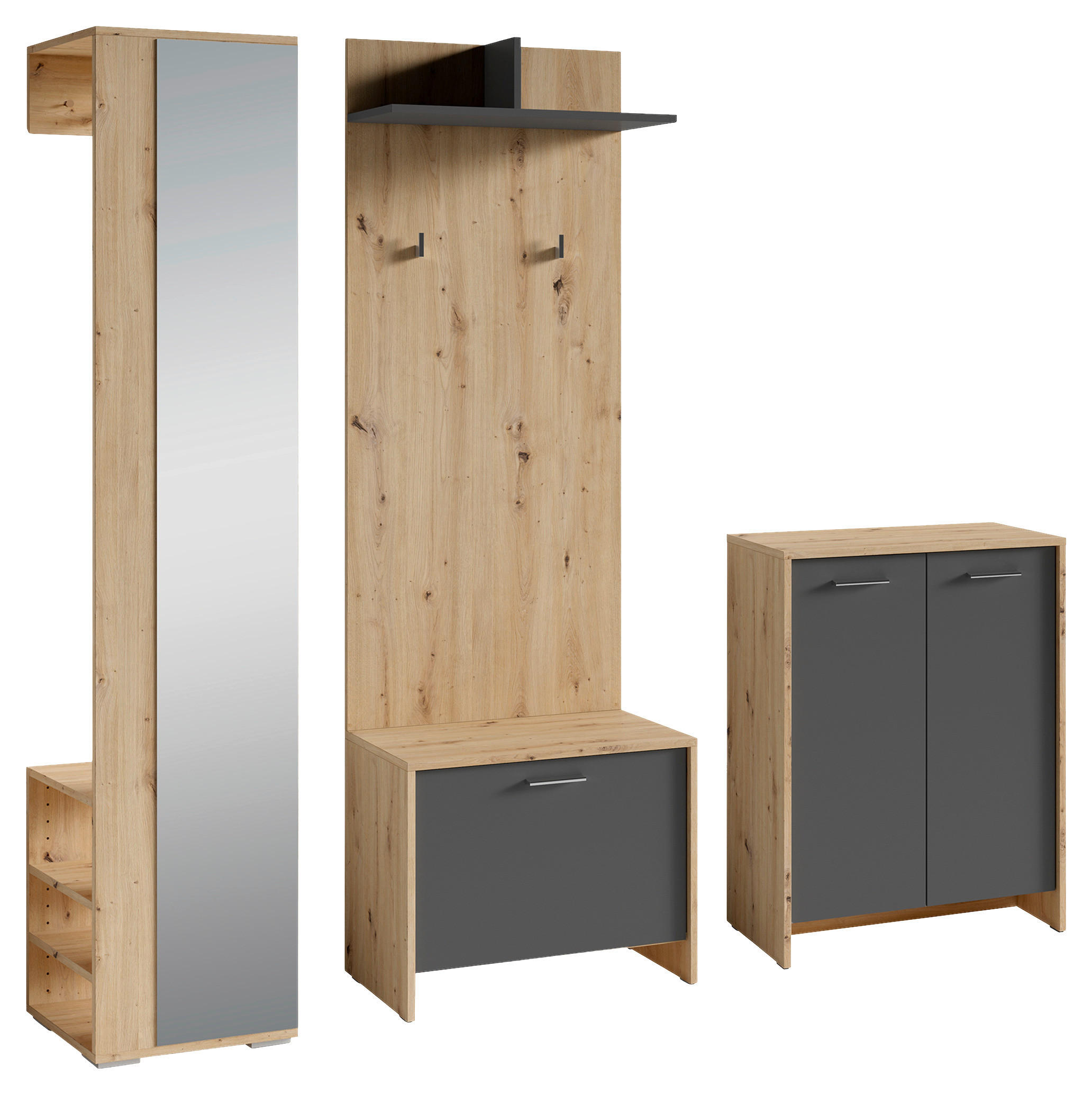 Garderobenset BEN Set 4-tlg. Eiche anthrazit BEN Set 4-tlg. - Eiche/anthrazit - byLIVING
