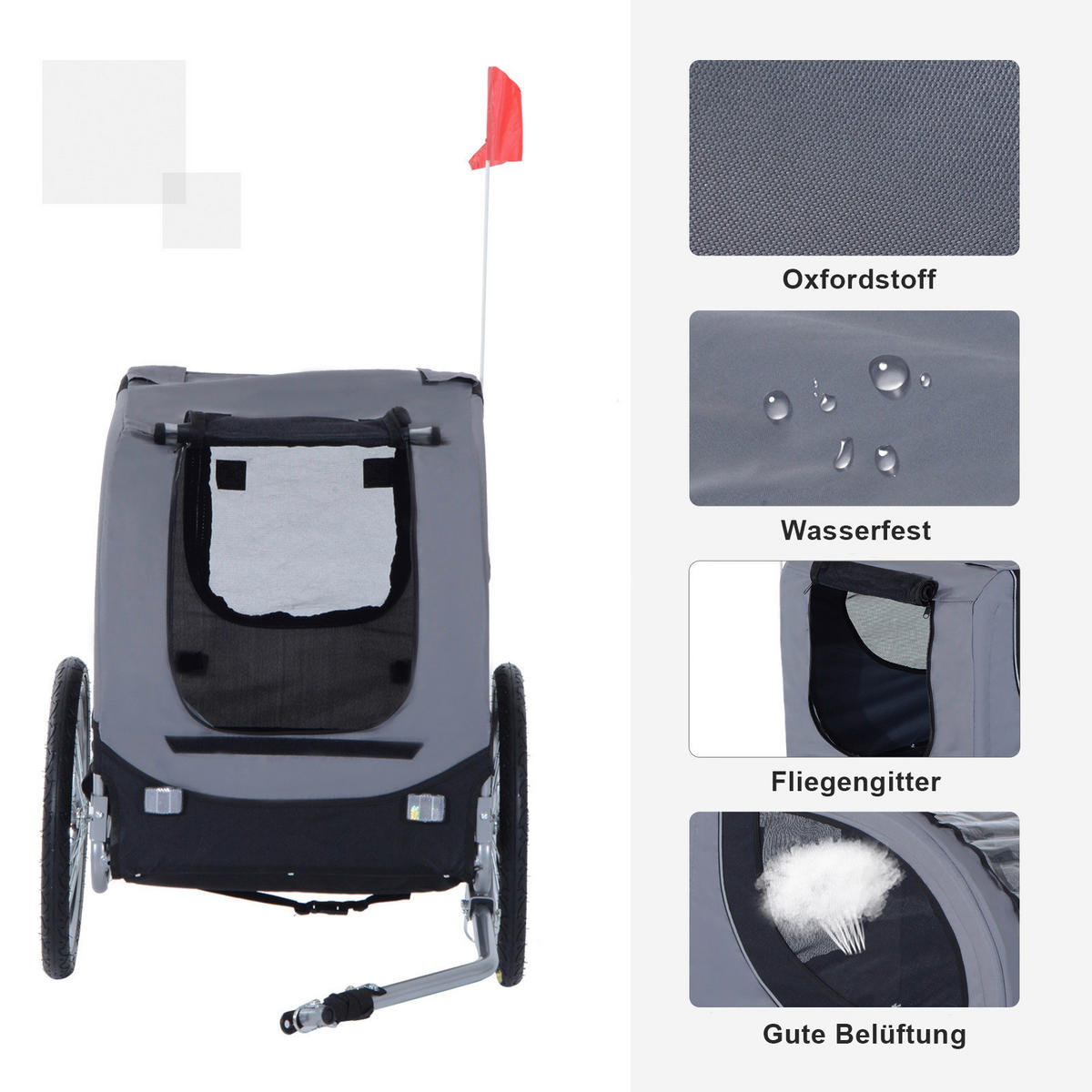 PawHut Fahrradanhänger für Hunde 20 Zoll grau grau B/H/L: ca. 90x110x130 cm Radanhänger f. Hunde D00-050 - grau (130,00/90,00/110,00cm) - PawHut