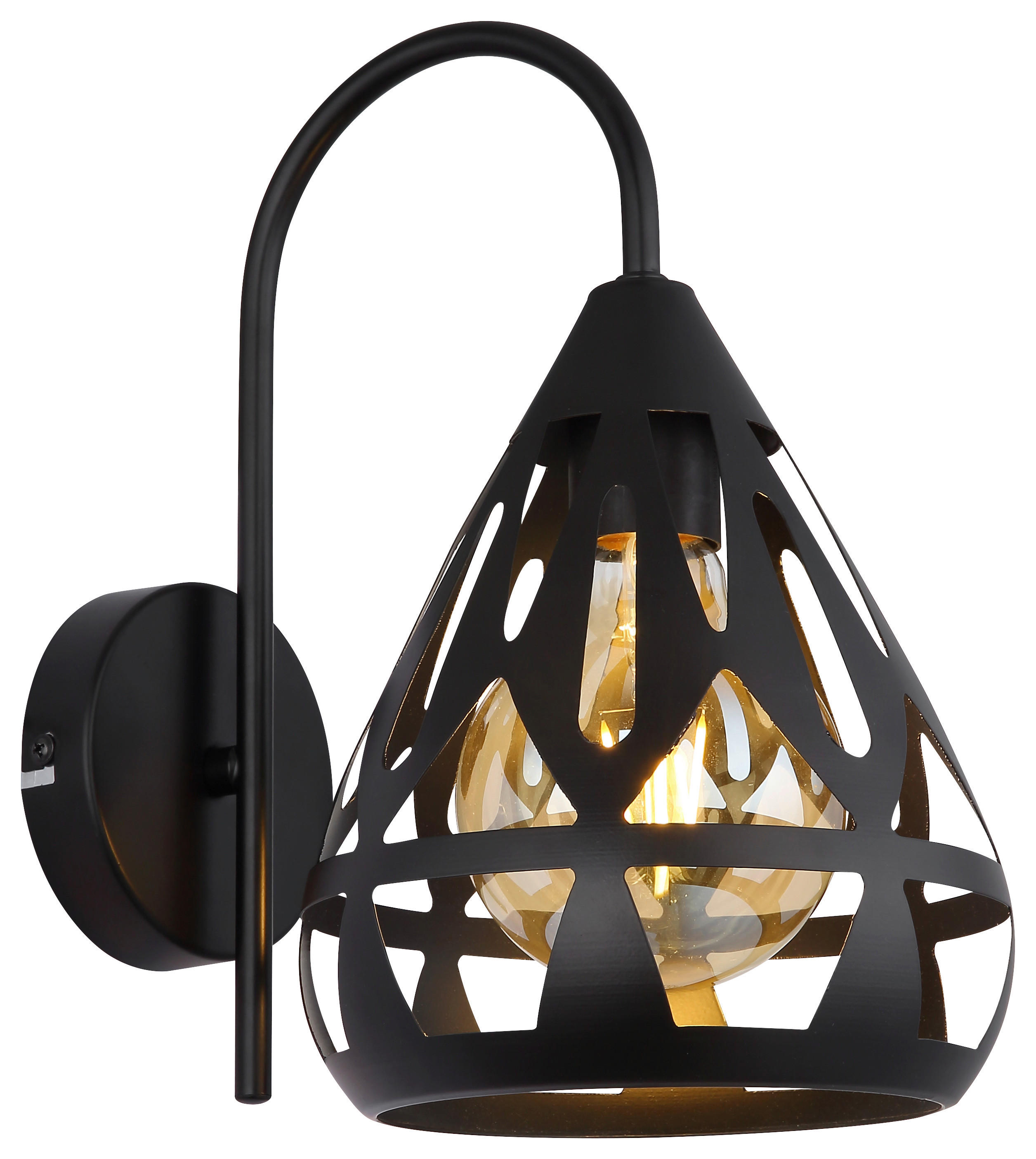 GLOBO Wandleuchte schwarz Metall B/H/T: ca. 17x29x25 cm E27 1 Brennstellen HASSAN - schwarz (17,00/29,00/25,00cm) - GLOBO