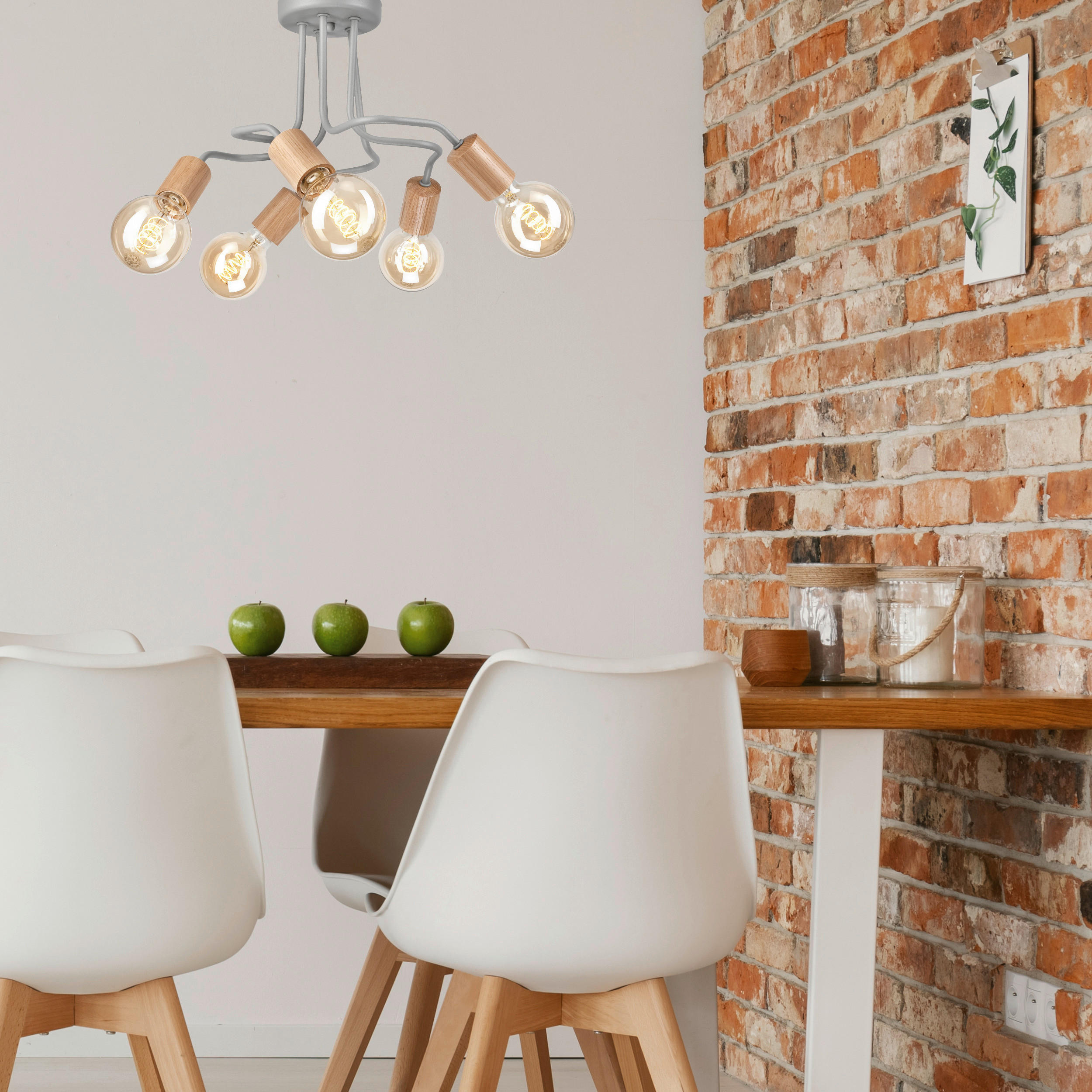 Thumbnail - Lamkur Deckenleuchte braun Glas Stahl B/H/L: ca. 44x26x44 cm E27 5 Brennstellen