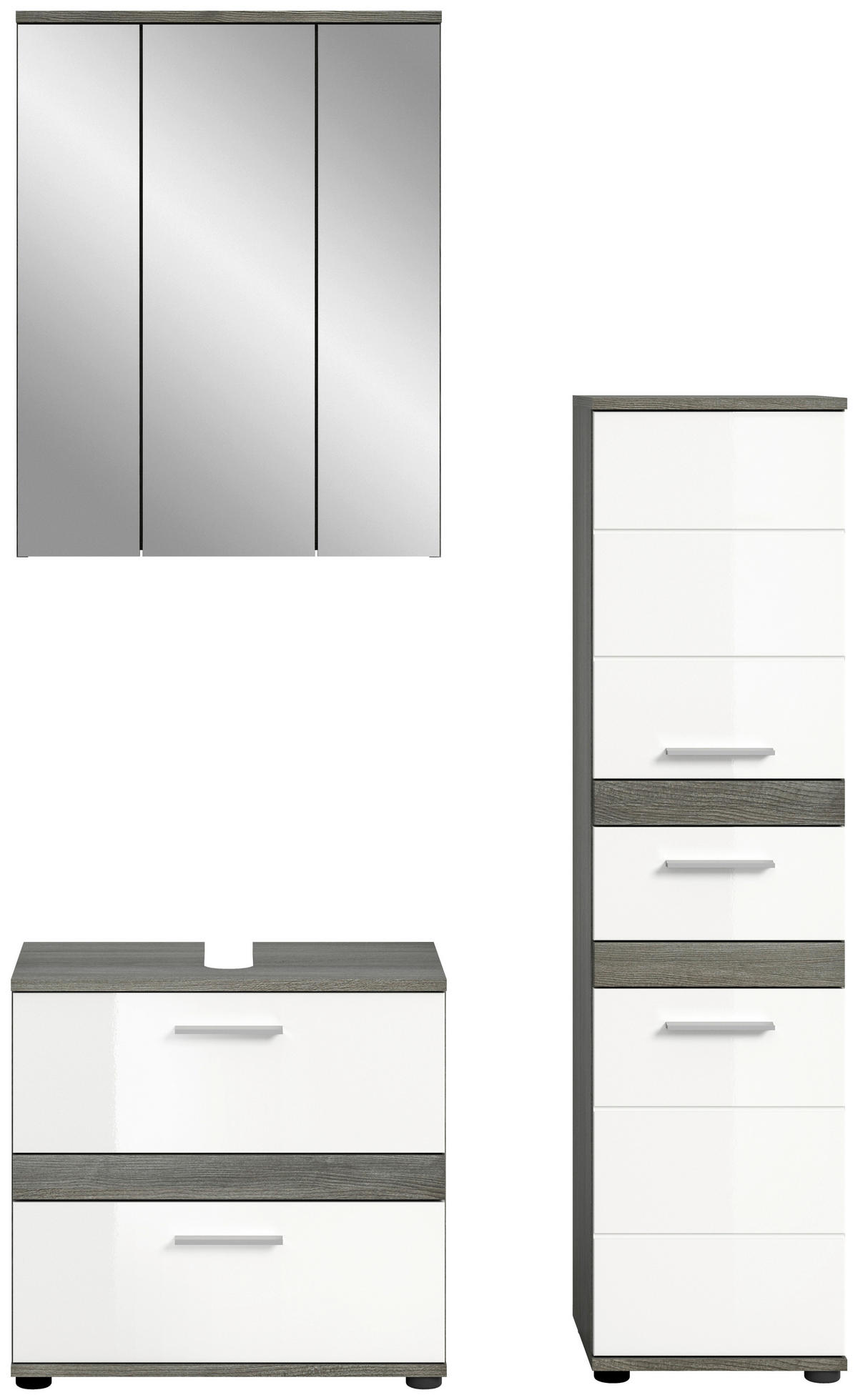Badezimmer-Set BLAKE Rauchsilber Nachbildung weiß Hochglanz B/H/T: ca. 110x191x34 cm BLAKE - weiß (110,00/191,00/34,00cm) - xonox.home