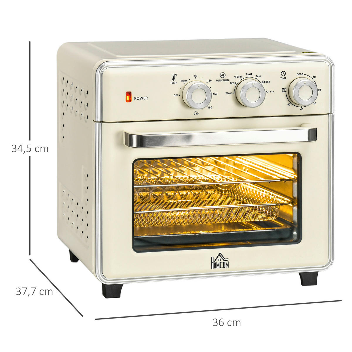 HOMCOM Küchengerät 800-152V90CW cremeweiß Edelstahl B/H/L: ca. 37,7x36x34,5 cm Minibackofen - cremeweiß (34,50/37,70/36,00cm) - HOMCOM