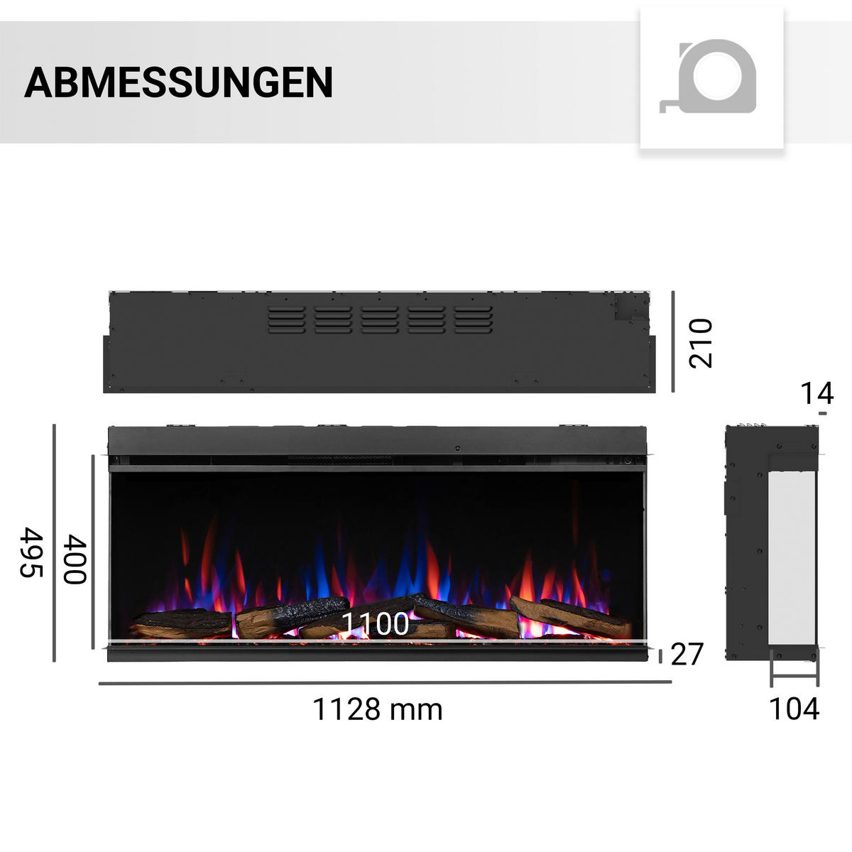 Balderia Elektrischer-Kamin EF408A Athena 44" schwarz B/H/T: ca. 113x50x21 cm ca. 1500 W Elektro-Kamin Athena 44" - schwarz (113,00/50,00/21,00cm) - Balderia