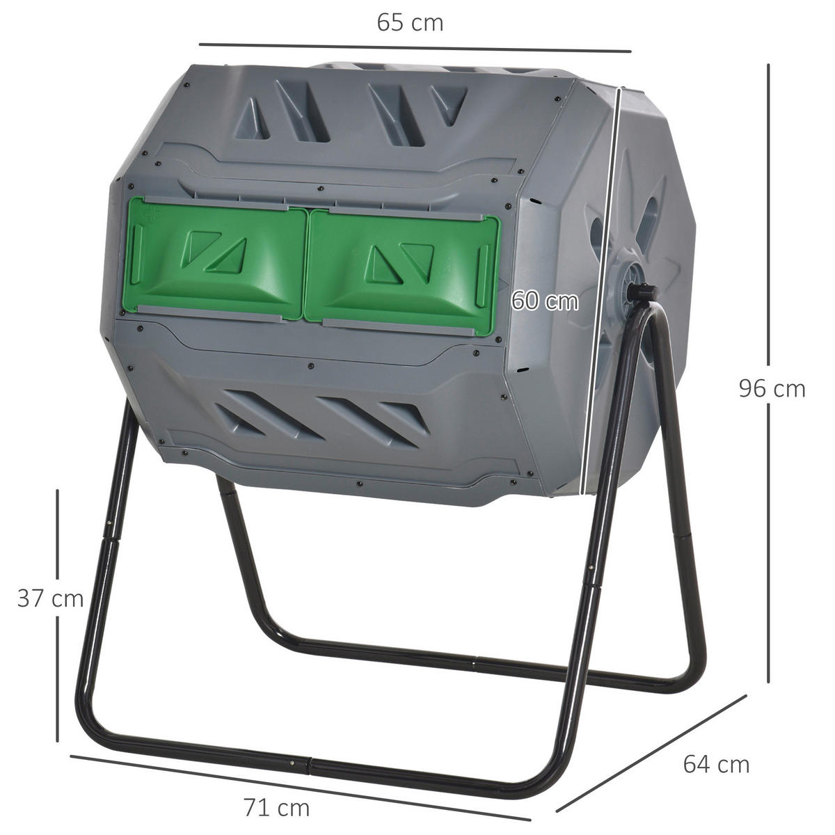 Outsunny Komposttrommel grau B/H/L: ca. 65x96x71 cm Trommelkomposter - grau (71,00/65,00/96,00cm) - Outsunny