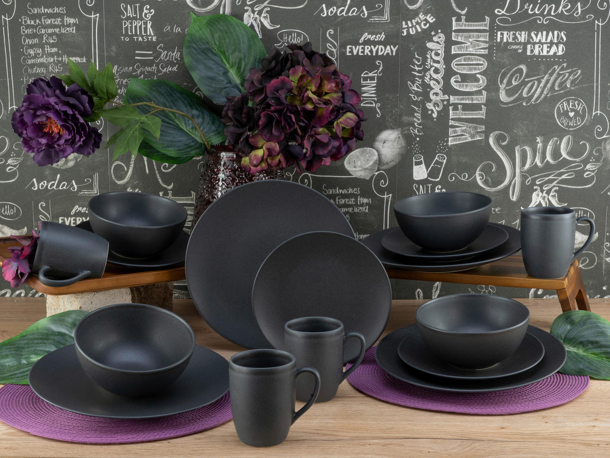 CreaTable Kombiservice Soft Touch mattschwarz Steinzeug 16 tlg. Soft Touch - mattschwarz - CreaTable