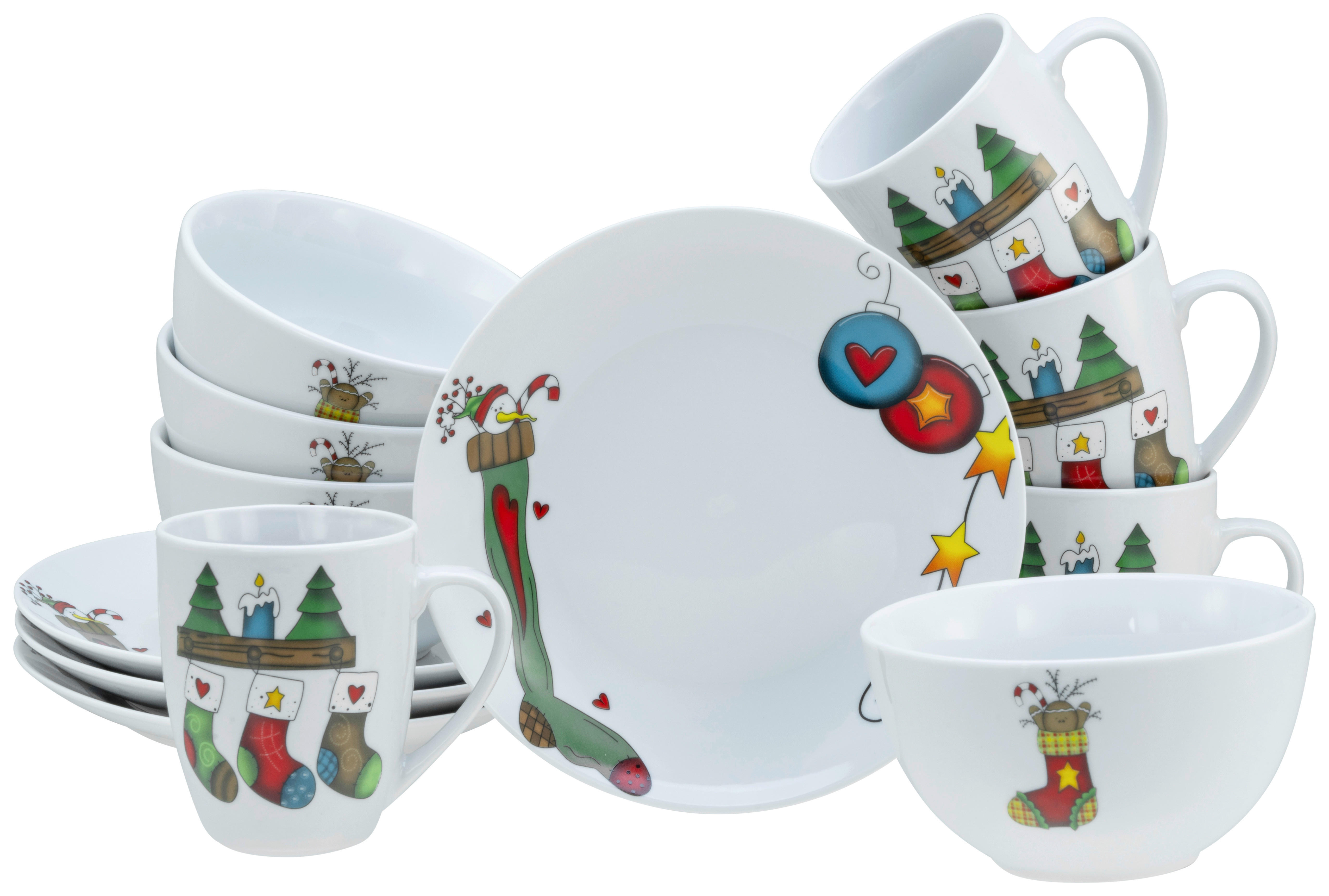 CreaTable Frühstücksservice Luna Socken weiß Porzellan 12 tlg. Luna Socken - weiß - CreaTable