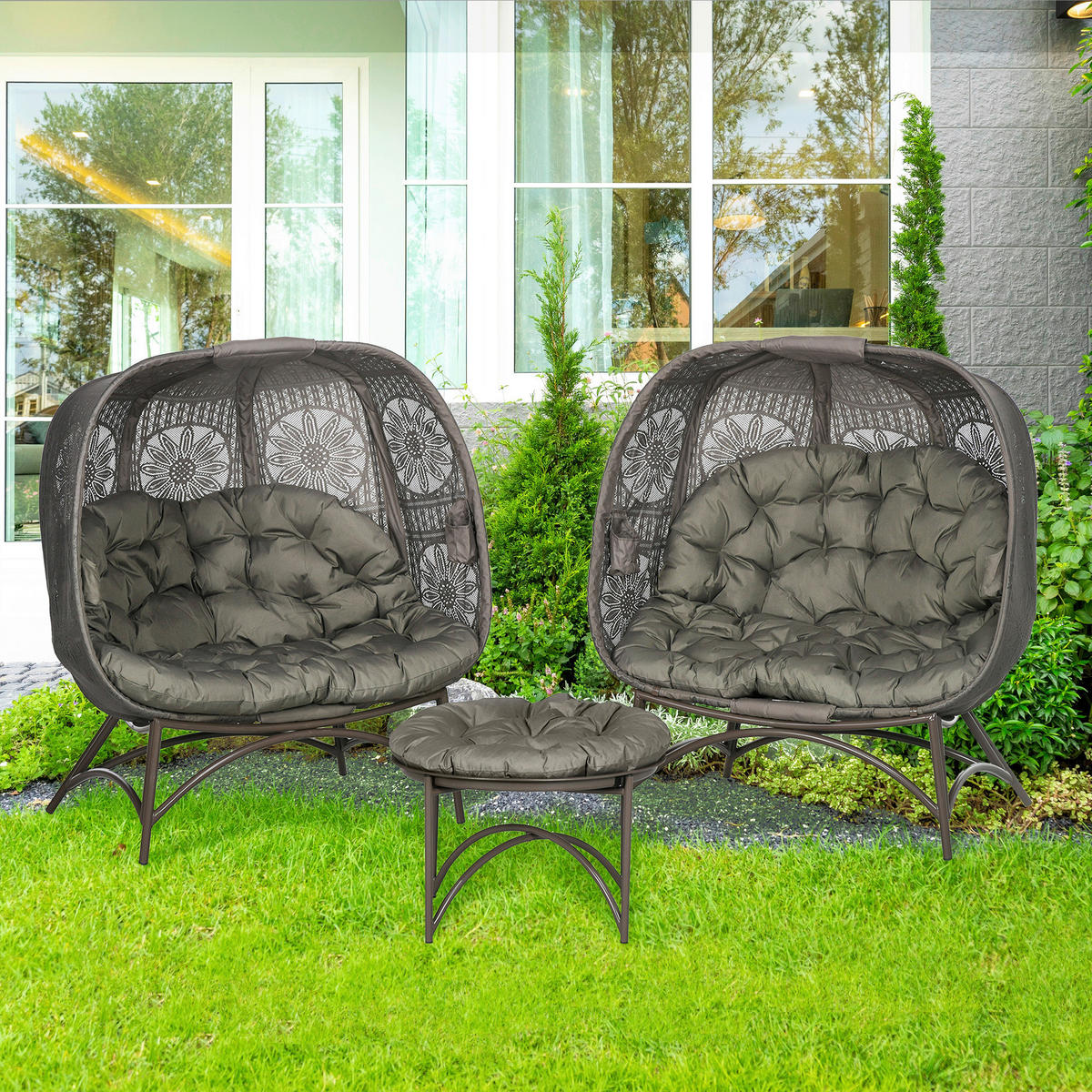 Outsunny Gartenstuhl sand Polypropylen B/H/L: ca. 75x126x142 cm Gartenstuhl-Set - sand (142,00/75,00/126,00cm) - Outsunny