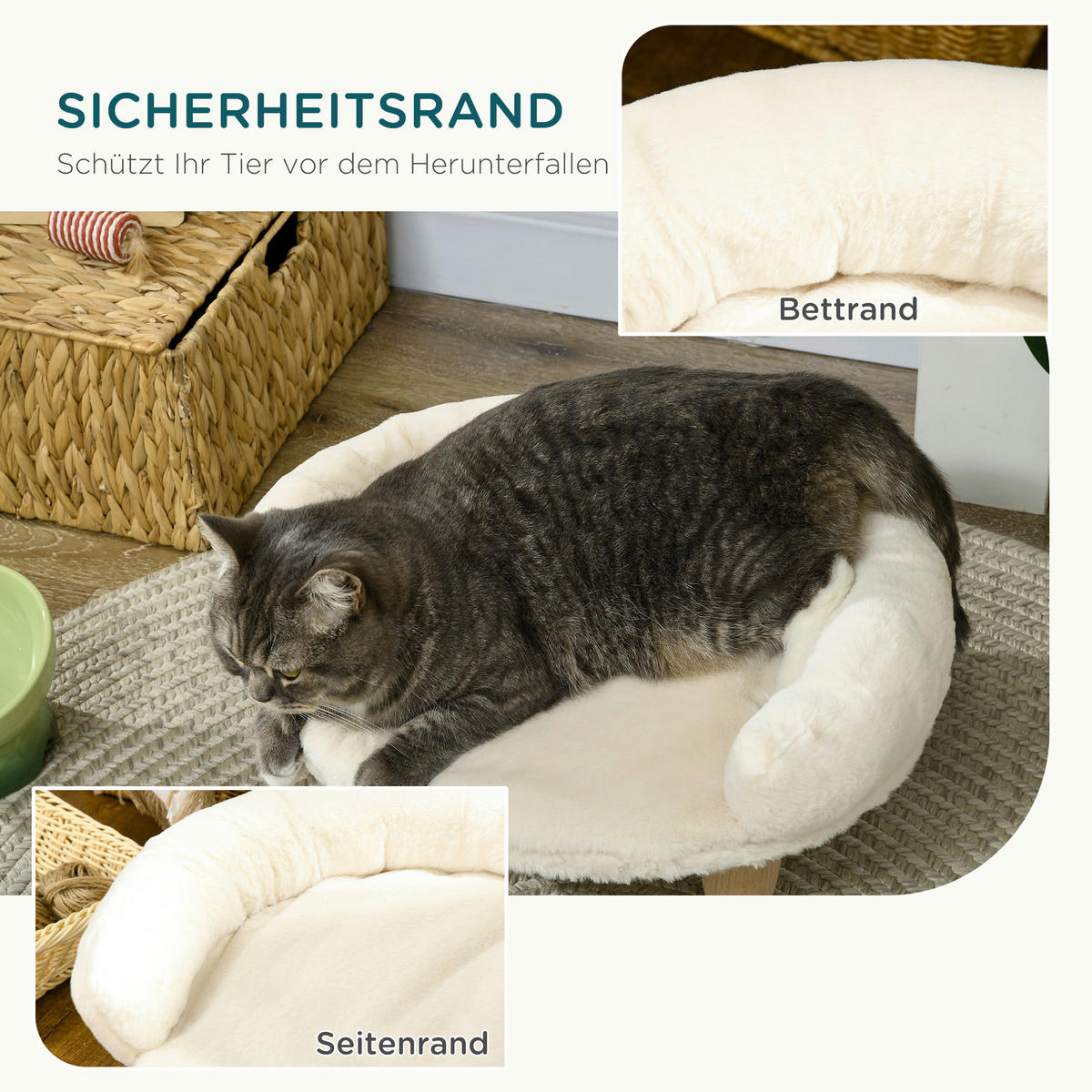 PawHut Katzen-Zubehör cremeweiß Kiefer B/H/L: ca. 40x47x20 cm Katzenbett - cremeweiß (20,00/40,00/47,00cm) - PawHut