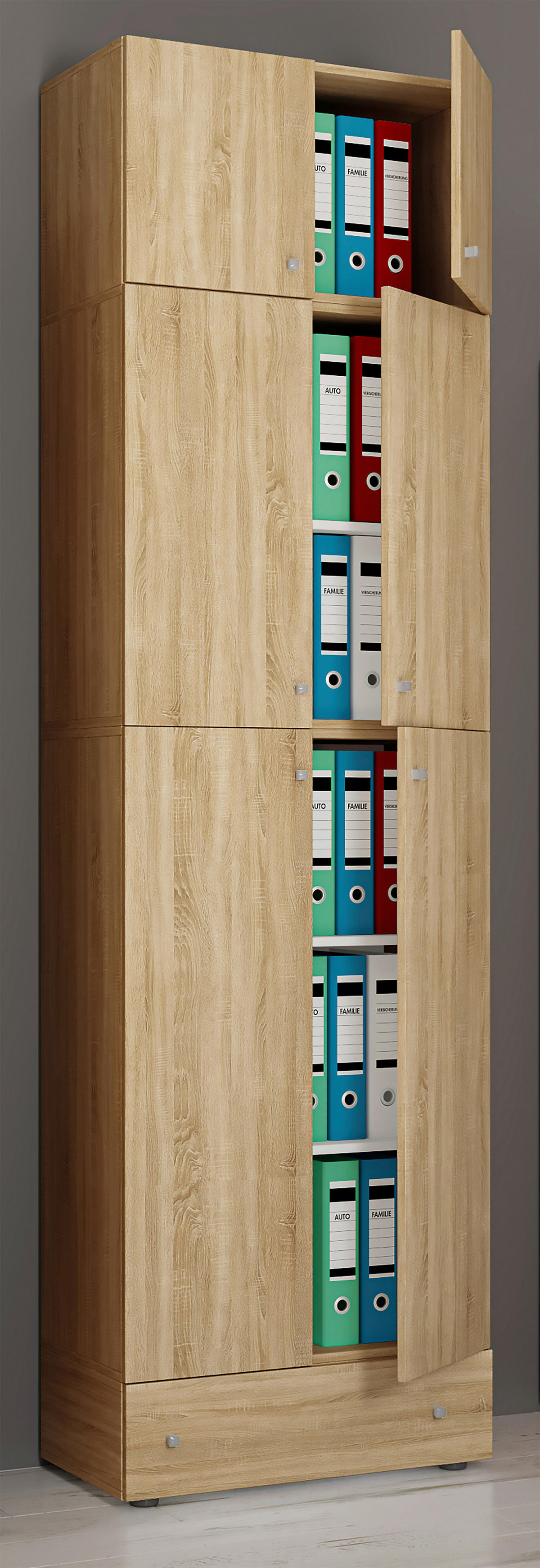 Büroschrank Lona Eiche Sonoma Nachbildung weiß B/H/T: ca. 70x240x39 cm Lona - Eiche/weiß (70,00/240,00/39,00cm) - VCM Möbel