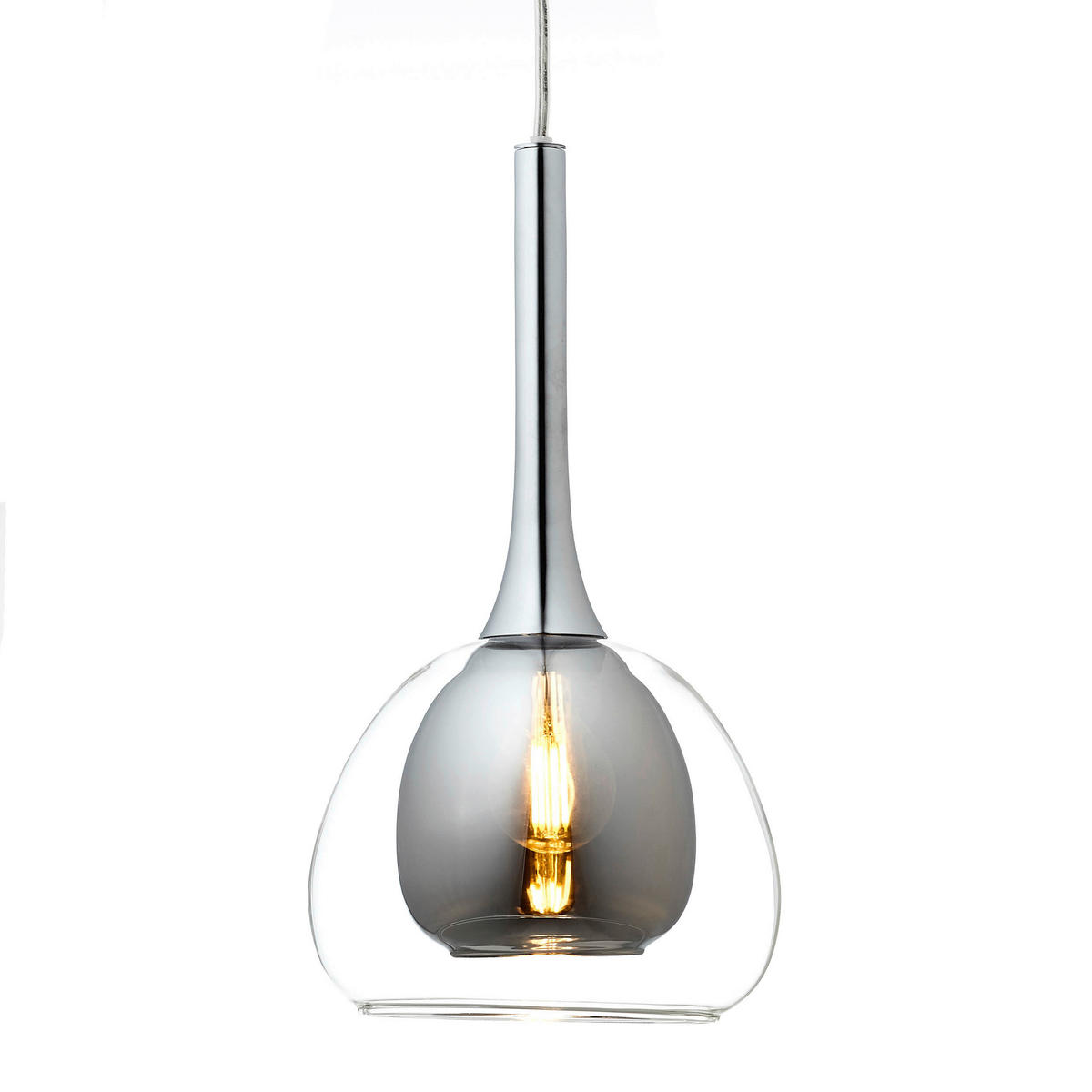 Brilliant Pendelleuchte 85573/20 Chrom grau klar Metall Rauchglas B/H/T: ca. 66x120x16 cm E14 3 Brennstellen Hadan - klar/Chrom (66,00/120,00/16,00cm) - Brilliant