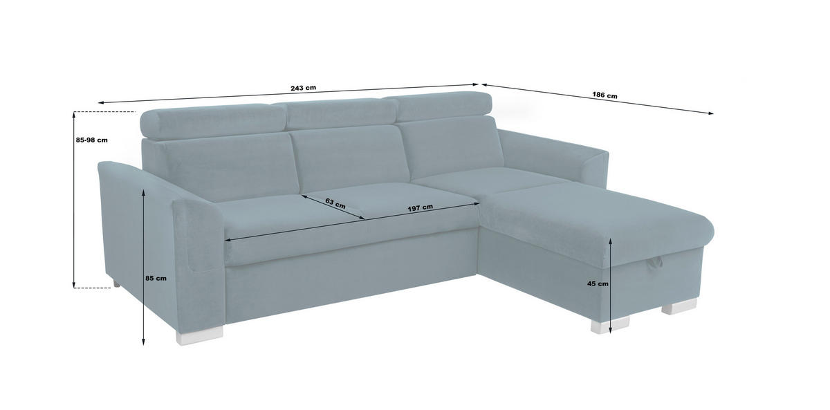 Funktionsecke Evia petrol Microfaser B/H/T: ca. 243x85x186 cm Evia - petrol/silber (243,00/85,00/186,00cm)