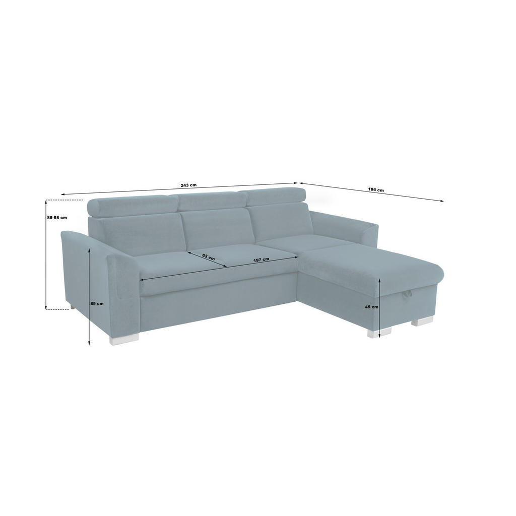 Thumbnail - Ecksofa Evia petrol Microfaser B/H/T: ca. 243x85x186 cm