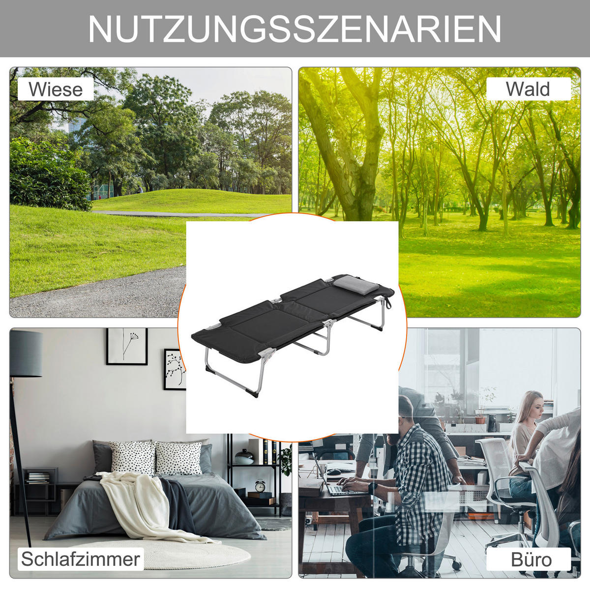 Outsunny Campingartikel B/H/L: ca. 66x183x33 cm Feldbett - schwarz/silber (33,00/66,00/183,00cm) - Outsunny