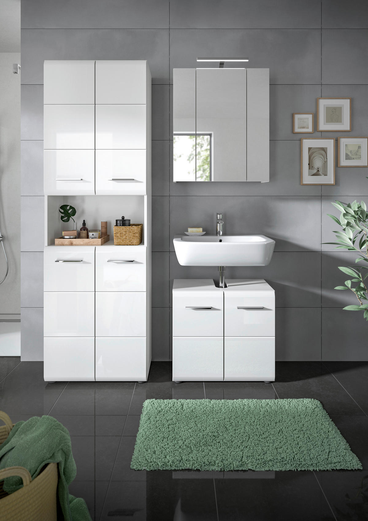 Badezimmer-Set ICE weiß weiß Hochglanz B/H/T: ca. 135x190x32 cm ICE - weiß (135,00/190,00/32,00cm) - xonox.home