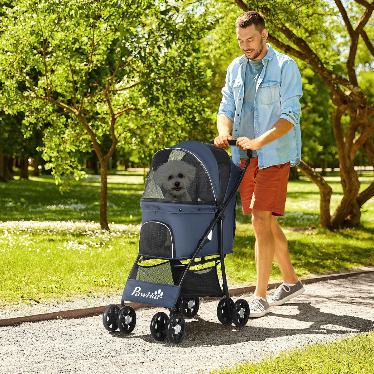 PawHut Hunde-Zubehör blau Polyester B/H/L: ca. 48x81x99 cm Hundetrolley - blau/marine (99,00/48,00/81,00cm) - PawHut