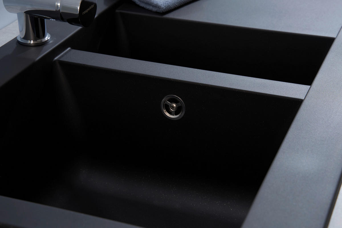 Respekta Einbauspüle Denver 1,5  100 x 50 S schwarz Mineralite B/H/T: ca. 100x20x50 cm Denver 1,5  100 x 50 S - schwarz (100,00/20,00/50,00cm) - Respekta