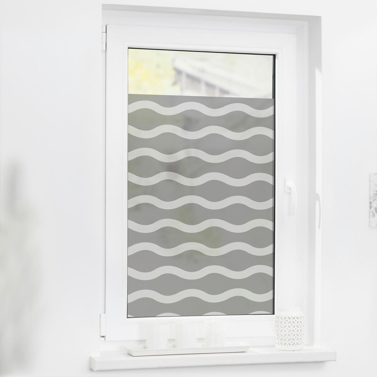 LICHTBLICK Fensterfolie Welle Wellen Welle grau weiß B/L: ca. 100x180 cm Welle - weiß/grau (100,00/180,00cm) - LICHTBLICK