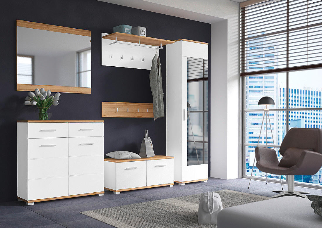 Garderobenschrank Hola Eiche Wotan Nachbildung weiß Hochglanz B/H/T: ca. 50x199x34 cm Hola - Eiche/weiß (50,00/199,00/34,00cm)